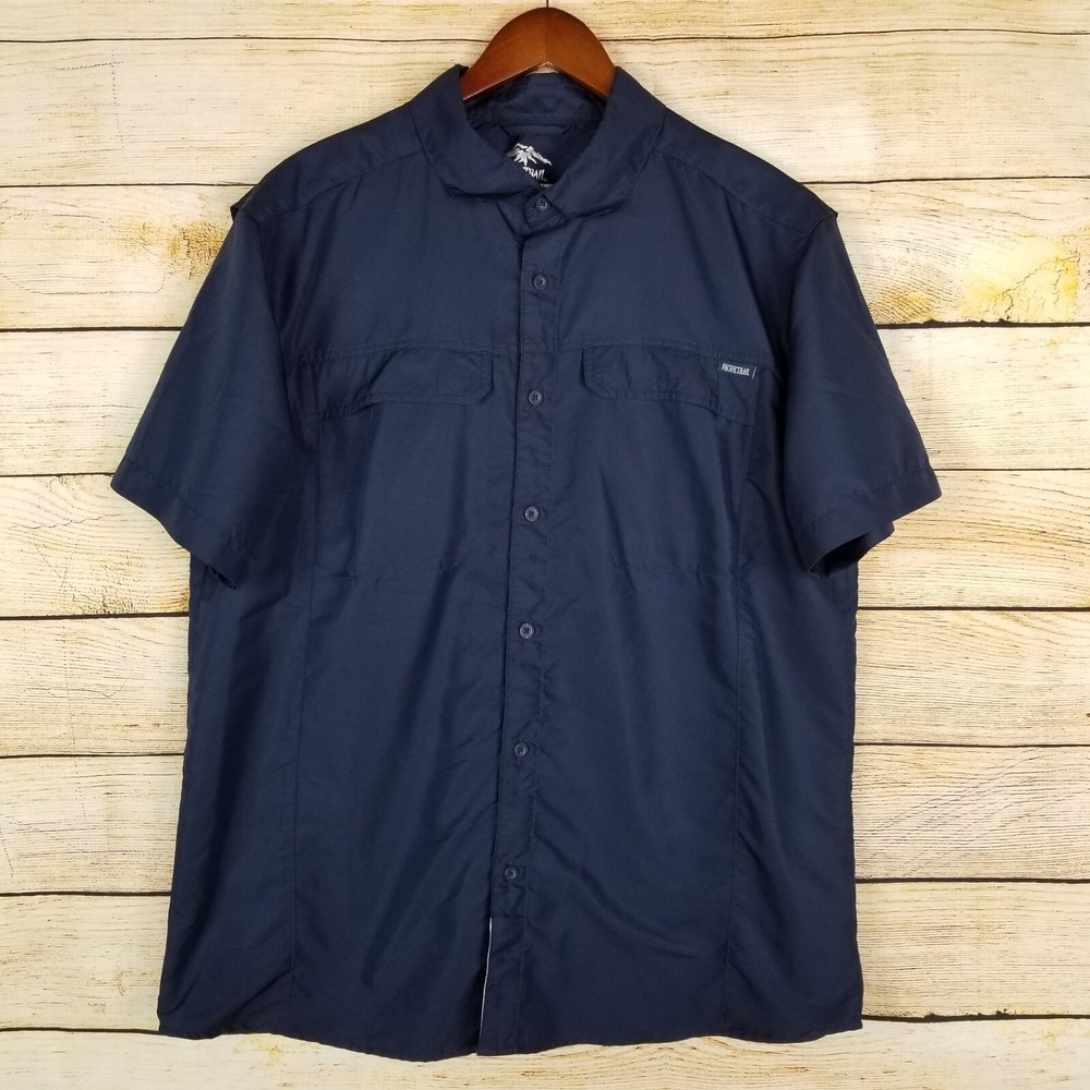 Pacific Trail Shirt Mens L Short Sleeve Lightweight Navy Blue Button Front
